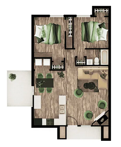 Floor plan B1- One Bed with Study