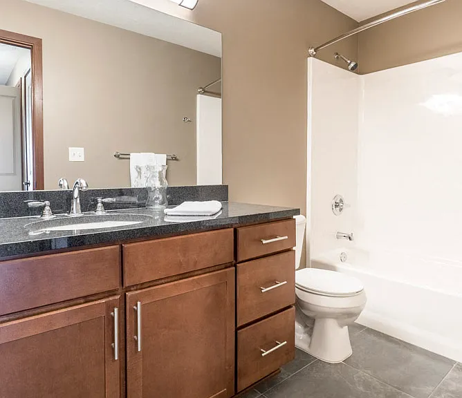 Our bathrooms include spacious vanities with storage, perfect for keeping your essentials organized.