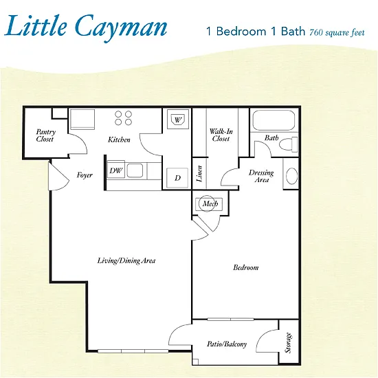 Floor plan A5 - Little Cayman - One Bedroom, One Bathroom