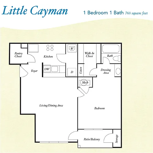 Floor plan A5 - Little Cayman - One Bedroom, One Bathroom