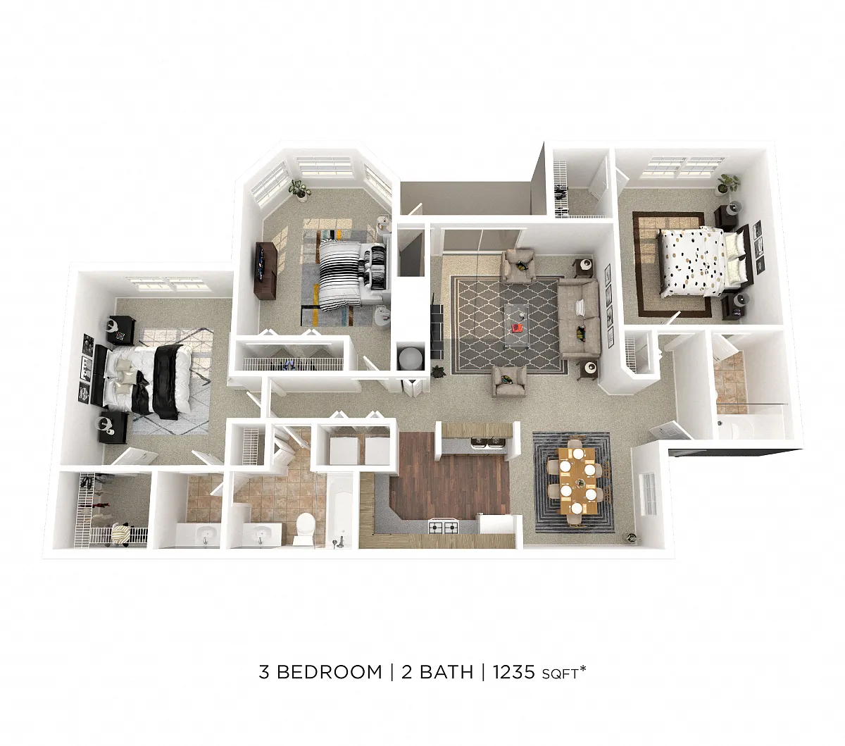 Floor plan Three Bedroom 2 Bath