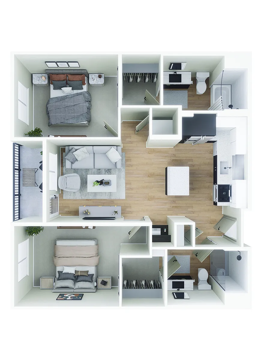 Floor plan 2BD, 2BTH B1
