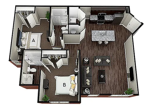Floor plan 2BR/2BA - Hampshire