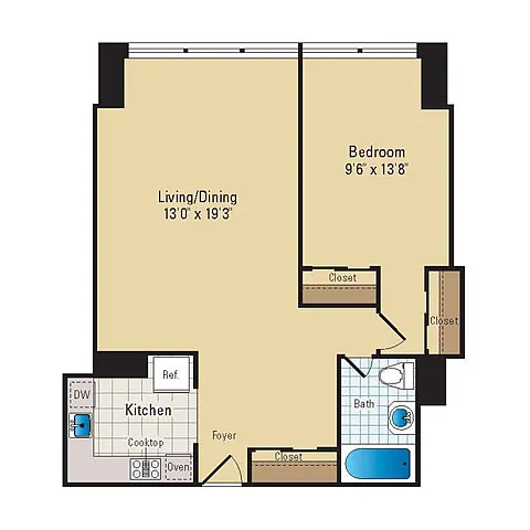 Floor plan 1 Bed - 1 Bath | A01