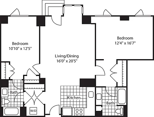 Floor plan 2 Bed (North)- 1226