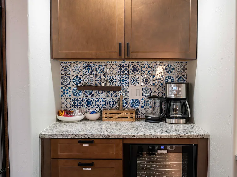 Coffee and tea bar with wine chiller