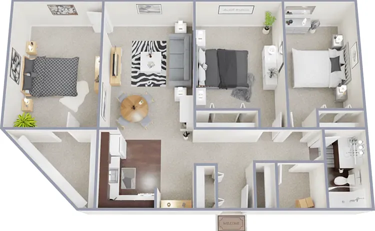 C1 - Three bedroom, one bath, 980 square foot apartment C1 - Three bedroom, one bath, 980 square foot apartment