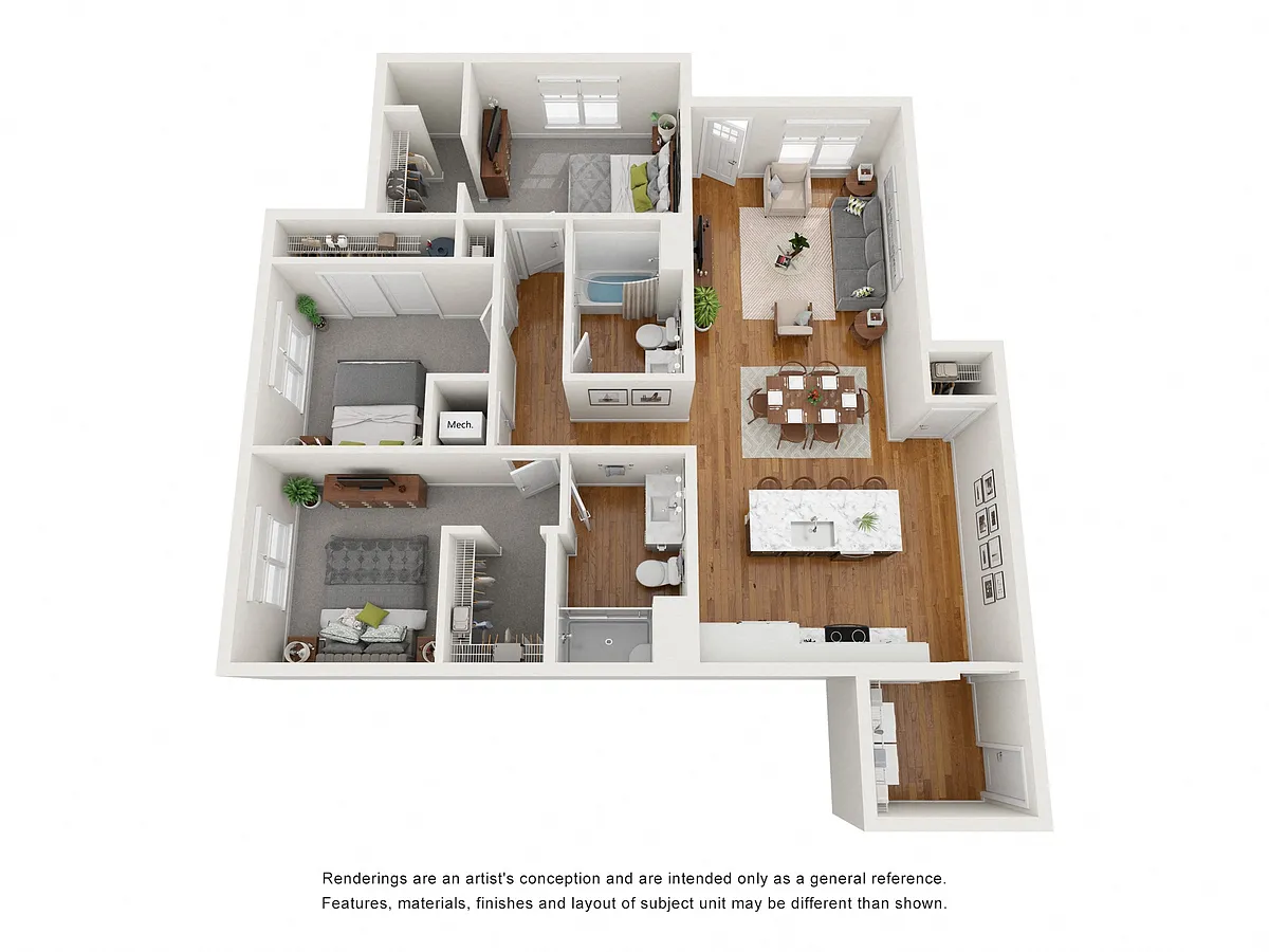 Floor plan 3 Bedroom 2 Bath with Garage - Lower - South