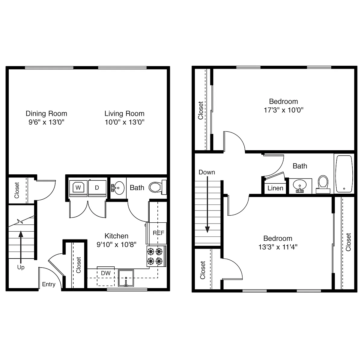 Floor plan Green 1200sqft Kitchen Entry Townhome