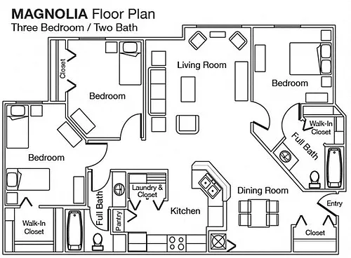 Floor plan Three Bedroom Two Bathroom 60%