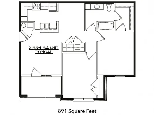 Floor plan 2 Bedroom 1 Bath