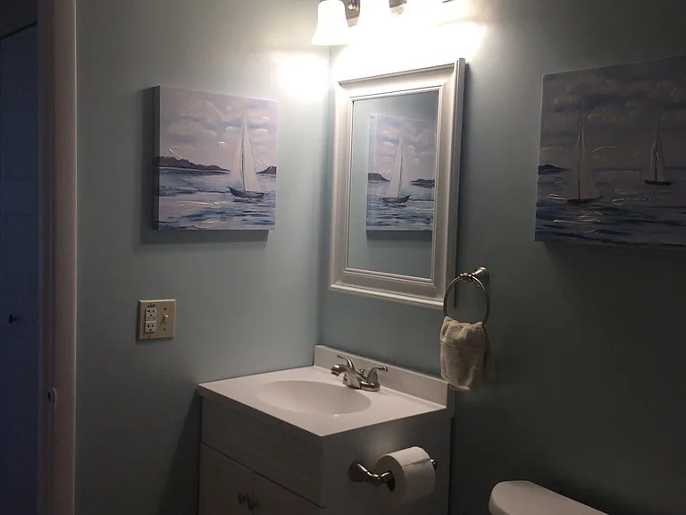 Bathroom updated with new tiles, vanity and toilet