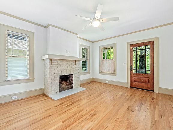 Classic bungalow living room. Site finished oak hardwoods throughout.