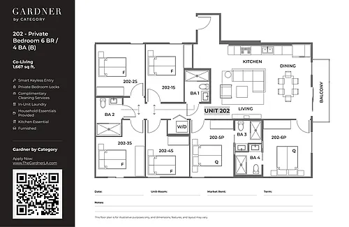 Floor plan 202 - Private Bedroom in 6 BR/ 4 BA (B)