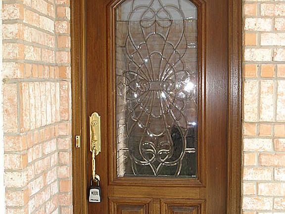 Leaded glass front door.