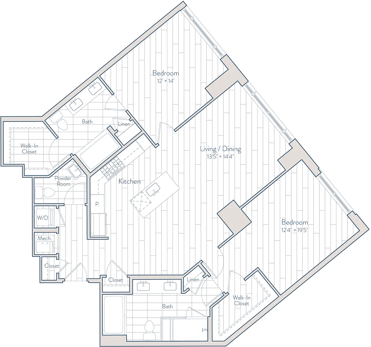 Floor plan 2 Bed/2.5 Bath-E6-4