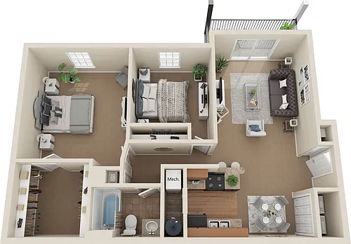 Floor plan Two Bedroom, One Bath