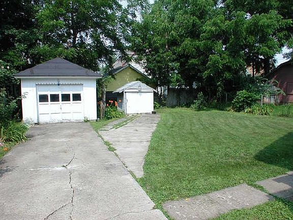 View of the rear yard and detached garage