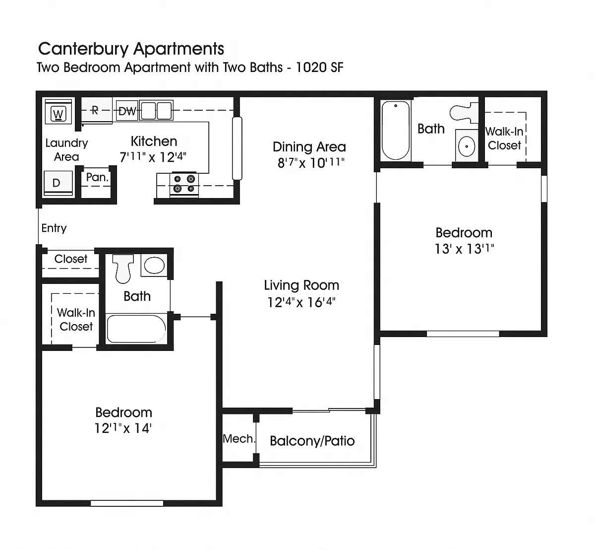 Floor plan 2BR 2BA (1020sf)