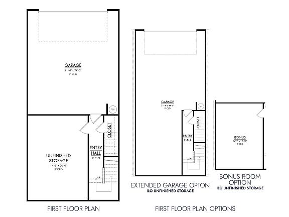 Two-car garage storage area with opt bonus room