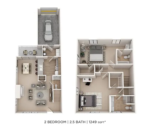 Floor plan Two Bedroom 2.5 Bath-1249 sqft