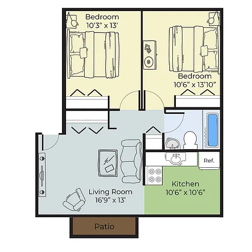 Floor plan Dog Friendly Two Bedroom