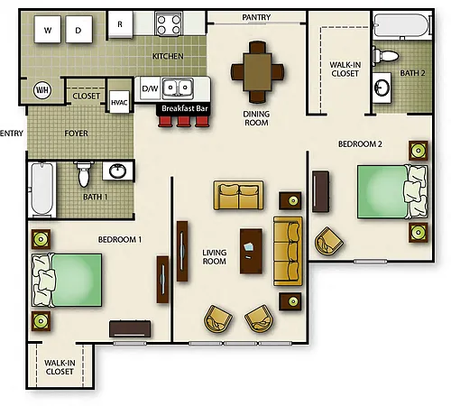Floor plan Two Bedroom Two Bath