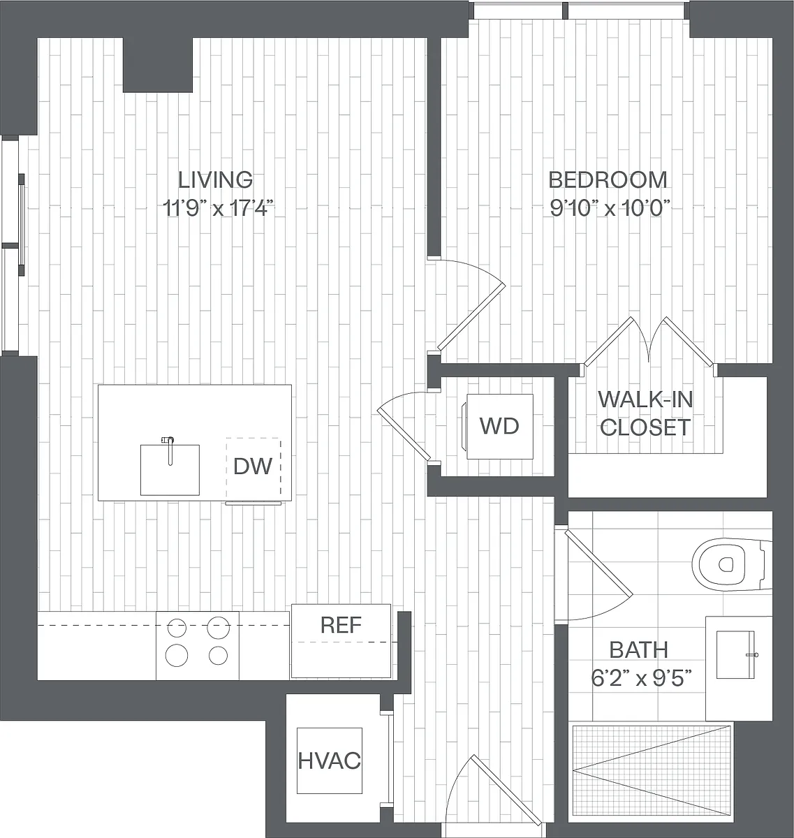 Floor plan 1 Bed/1 Bath-AH
