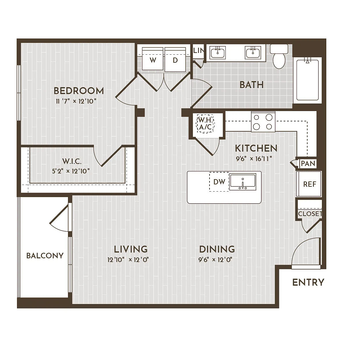 Floor plan 1BR 1BA (862 SF)