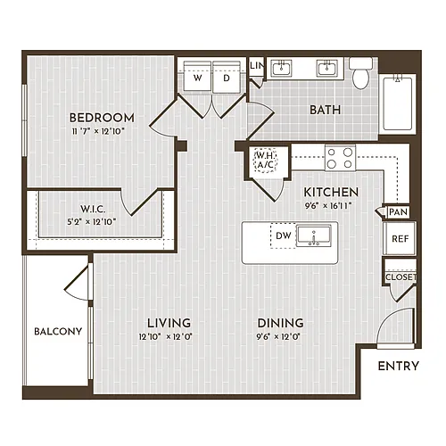 Floor plan 1BR 1BA (862 SF)