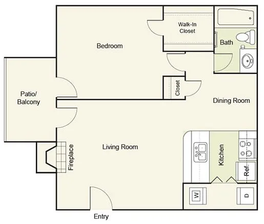 Floor plan Type B : 1 Bed 1 Bath