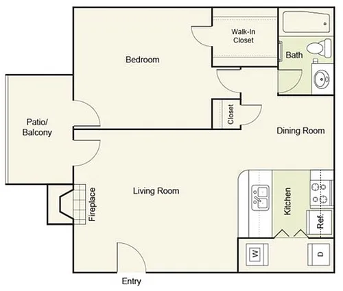 Floor plan Type B : 1 Bed 1 Bath