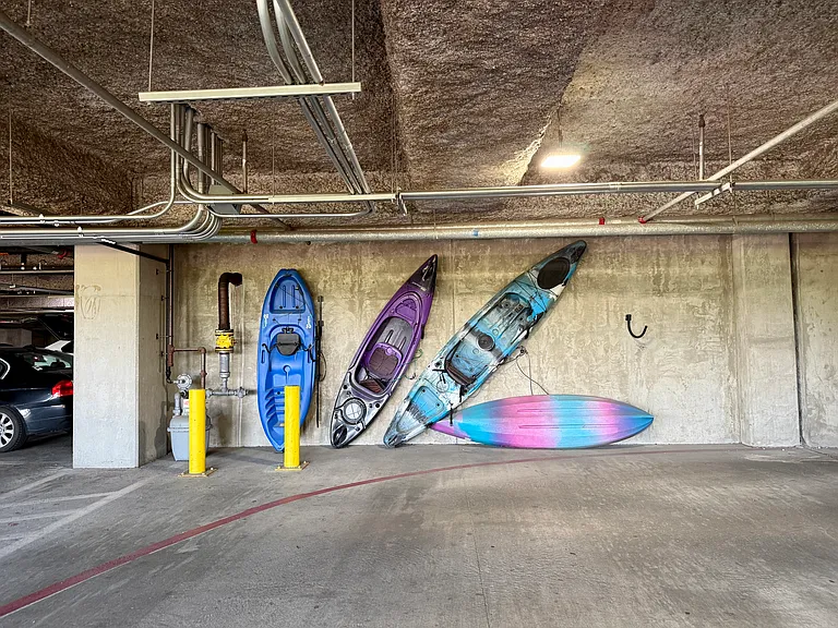 Kayak storage in parking garage