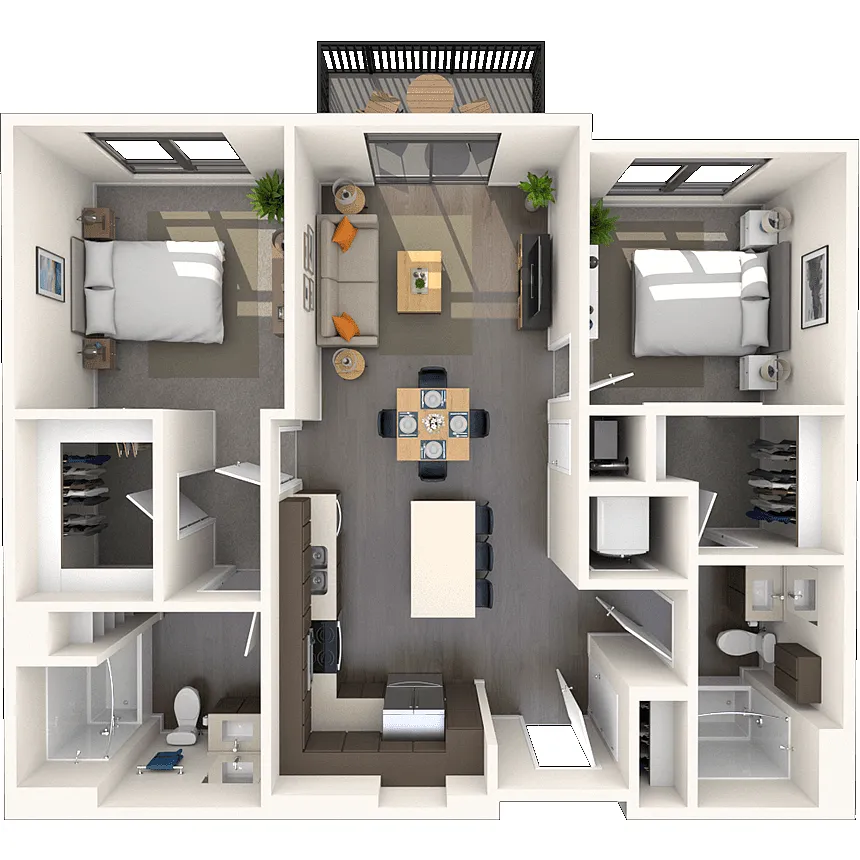 Floor plan Traditional 2x2 997-1000 SF