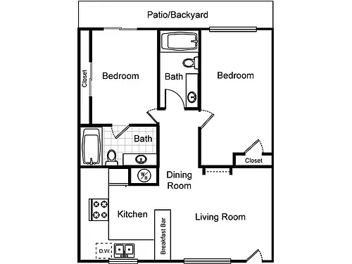 Floor plan 2 Bedroom 2 Bathroom (Southside)