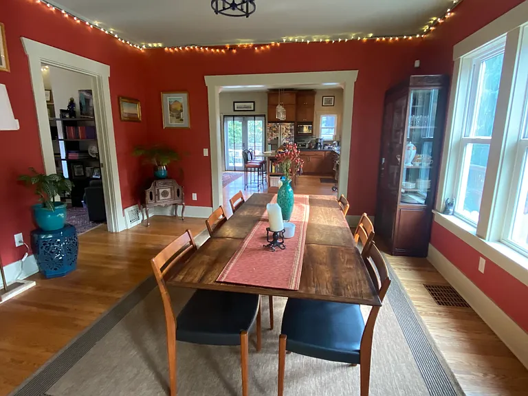 Close up of dining area, can seat 10 with leaf pulled out