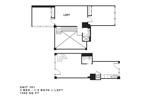 Floor plan 3 Bedroom + Loft, 1.5 Bath