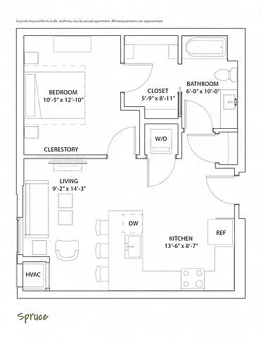 Floor plan 1 Bed 1 Bath Spruce