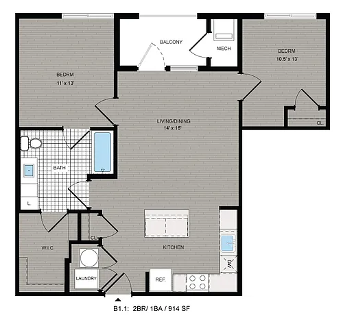 Floor plan 2BR/1BA