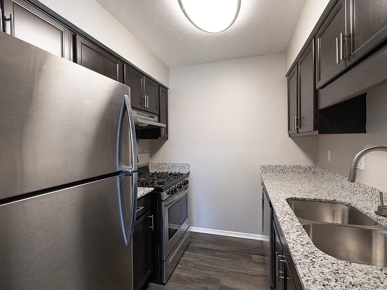 Kitchen in the Two Bedroom One Bath Apartment at Woodbridge Bloomington