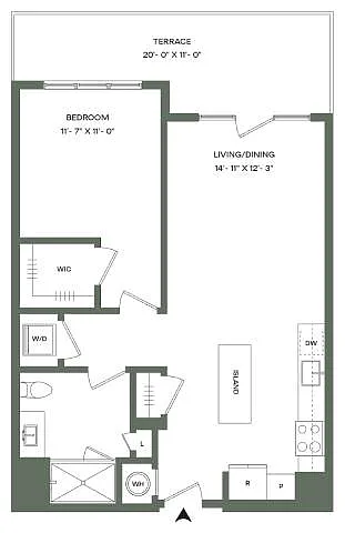 Floor plan 1 Bed 1 Bath-A1-T Mason East