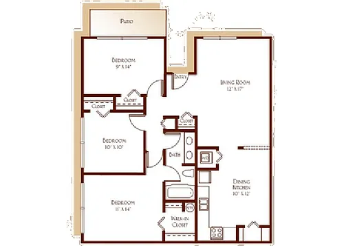 Floor plan 3 Beds 1 Bath