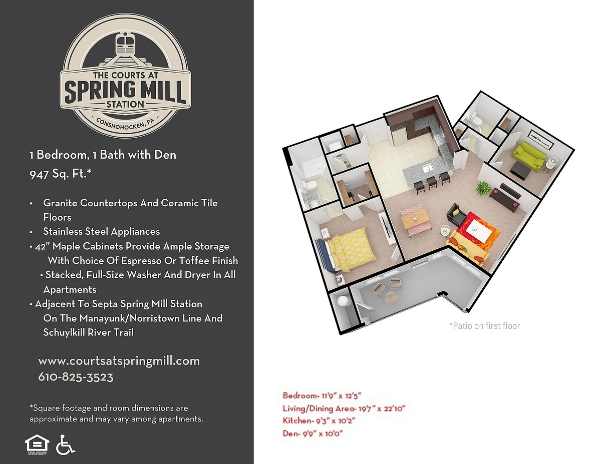 Floor plan 1Bed1.5 Bath w/ Den