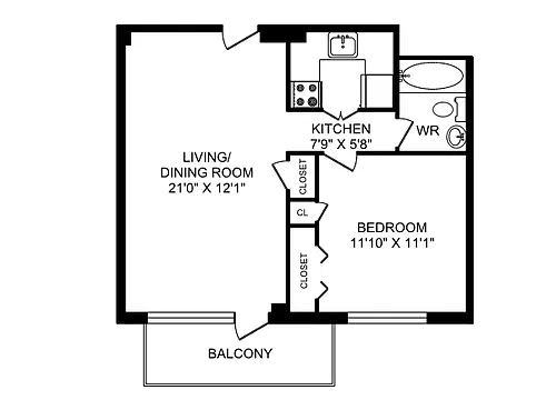 Floor plan 1 Bedroom 1 Bed 1 Bath