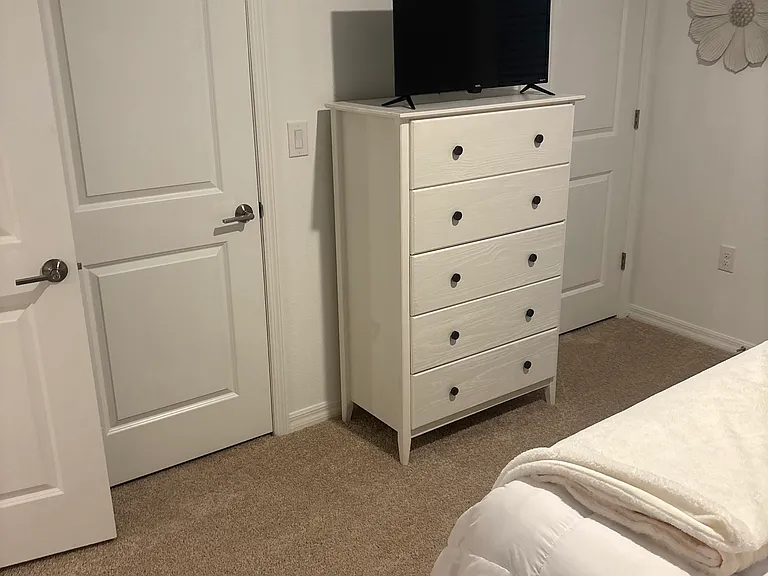 Master bed and 2 closets. TV in both bedrooms and in living room
