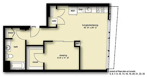 Floor plan Wave 1 Open 1 Bath BN2