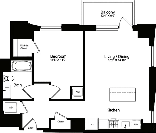 Floor plan 1 Bedroom J