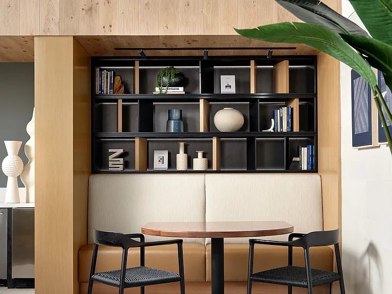 Dining room with bookshelf
