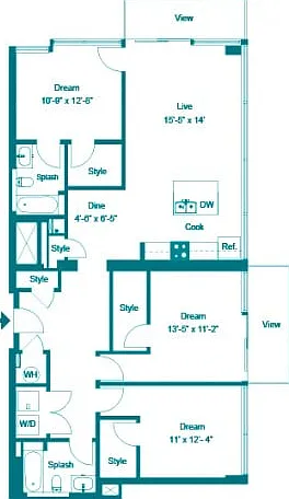Three Bedroom Three Bath (1466 SF) Three Bedroom Three Bath (1466 SF)