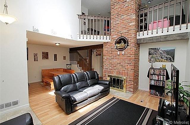 Bright living room with skylights